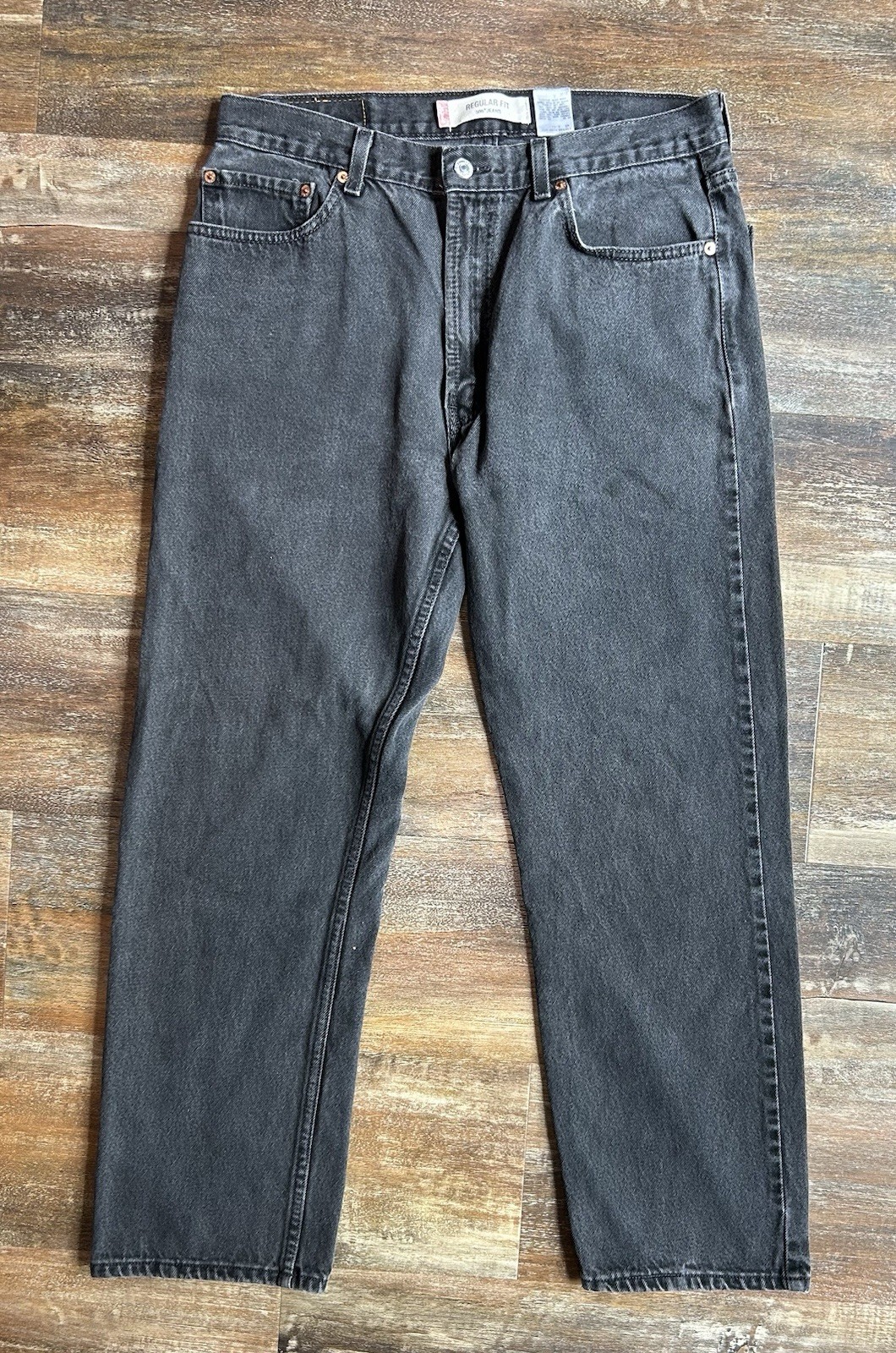 Levis 505 Jeans Mens 36X30 Regular Fit Black Straight Leg Denim Red Tab
