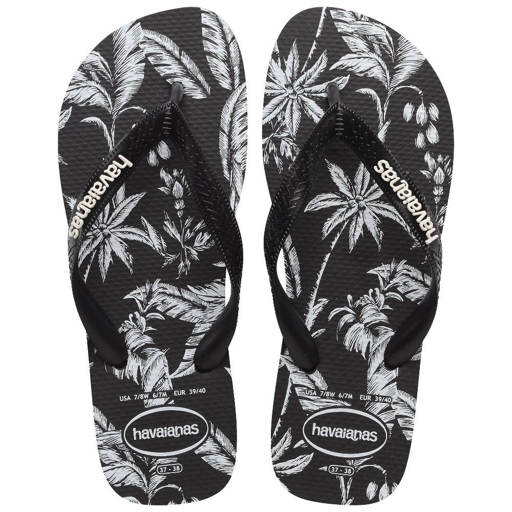 Havaianas Women Logo Flip Sandals – Black/White Print 7-8