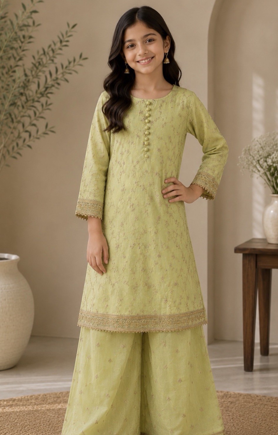 Indian Pakistani Kids Salwar Kameez 2 Piece Suit Kameez And Palazzo Size 8/9 Y
