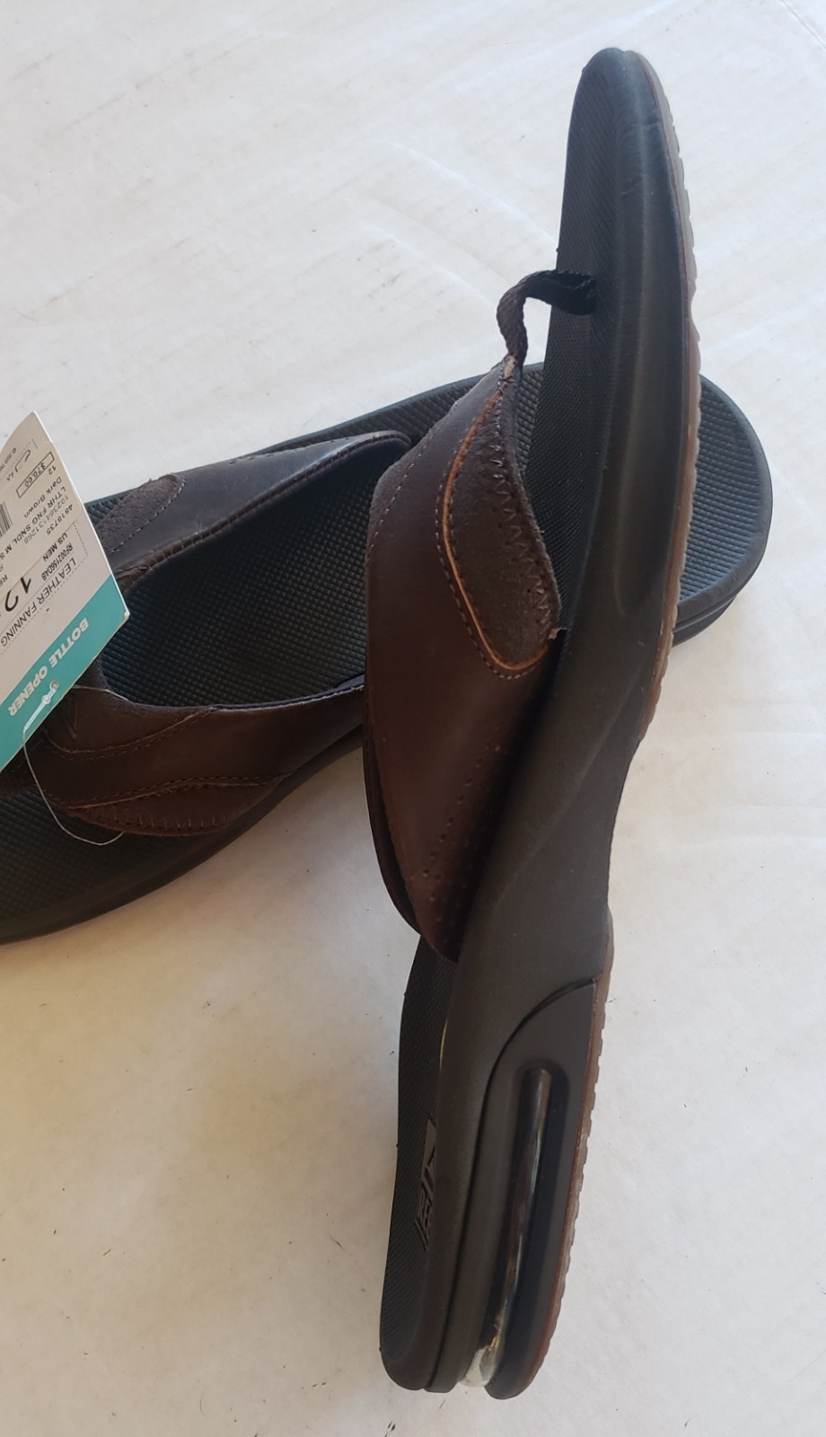 New Reef Leather Fanning Men’s Size 12 Bottle Opener NWT dk brn COMFORT AIR