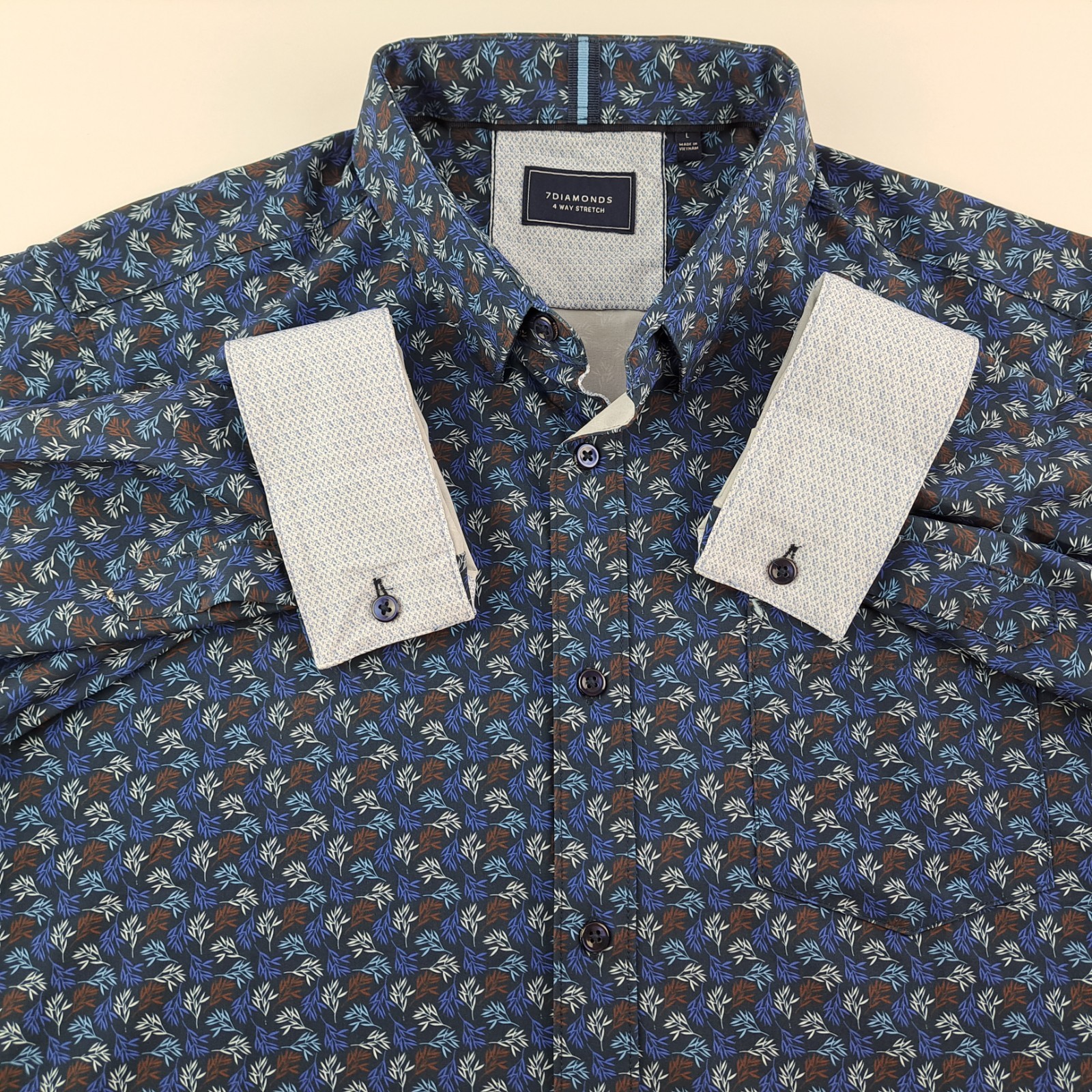 7 Diamonds Shirt Mens Large Blue 4 Way Stretch Performance Button Down Flip Cuff