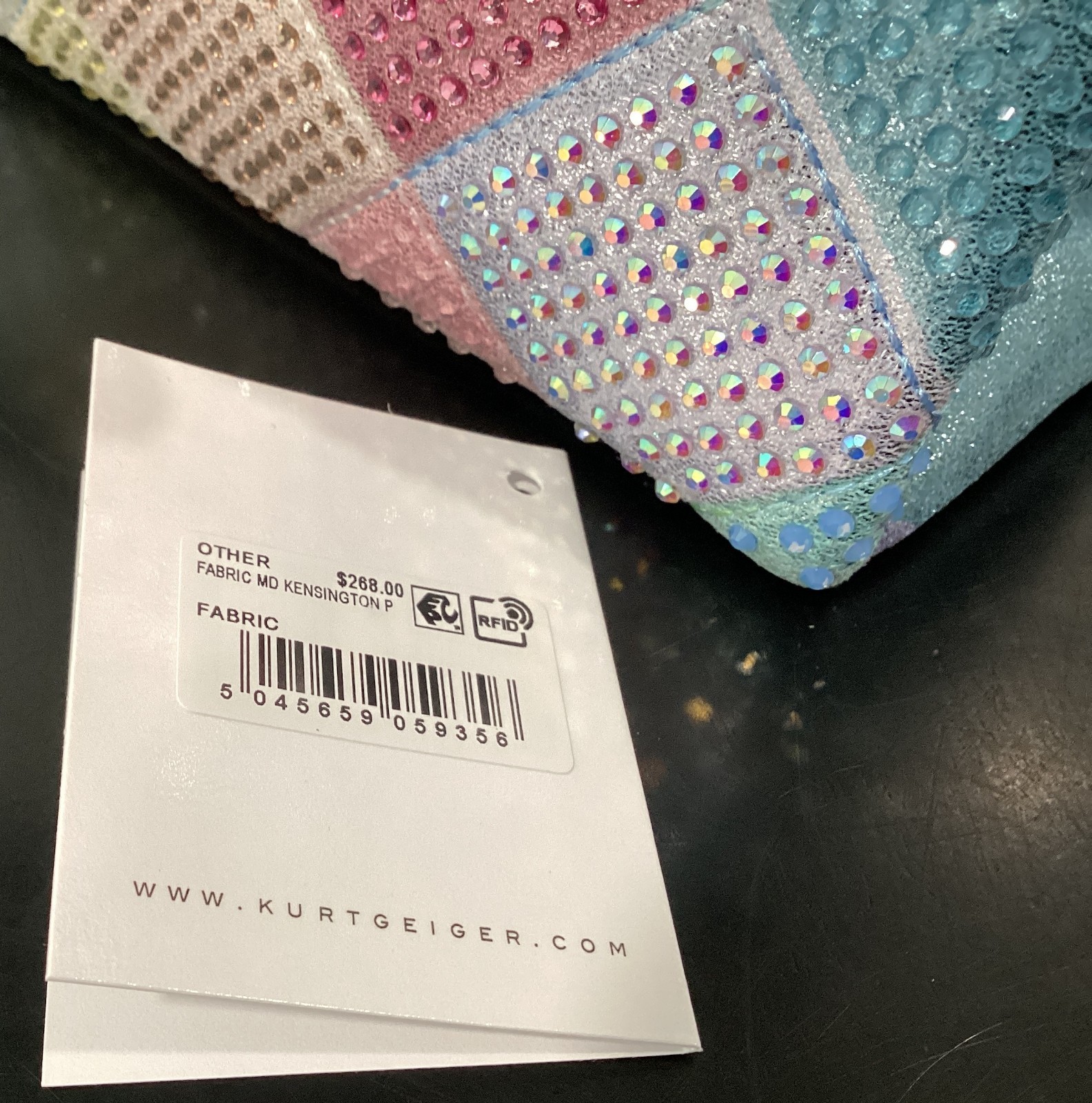 Kurt Geiger Medium 8.5″ x 6″ x 2.75″ Rainbow Iridescent Pink Blue Peach Crystal