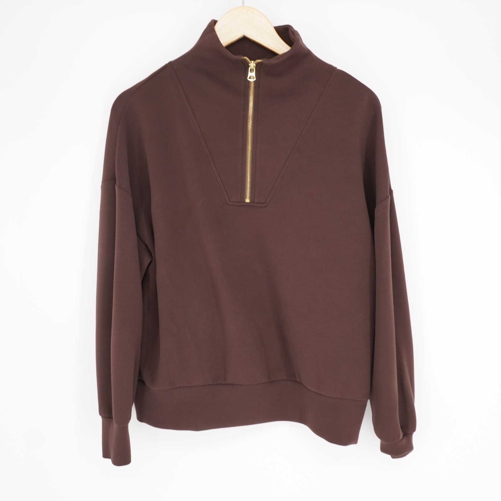 Varley Hawley Half Zip Sweat Womens S Brown Double Soft Shirt Loungewear Travel