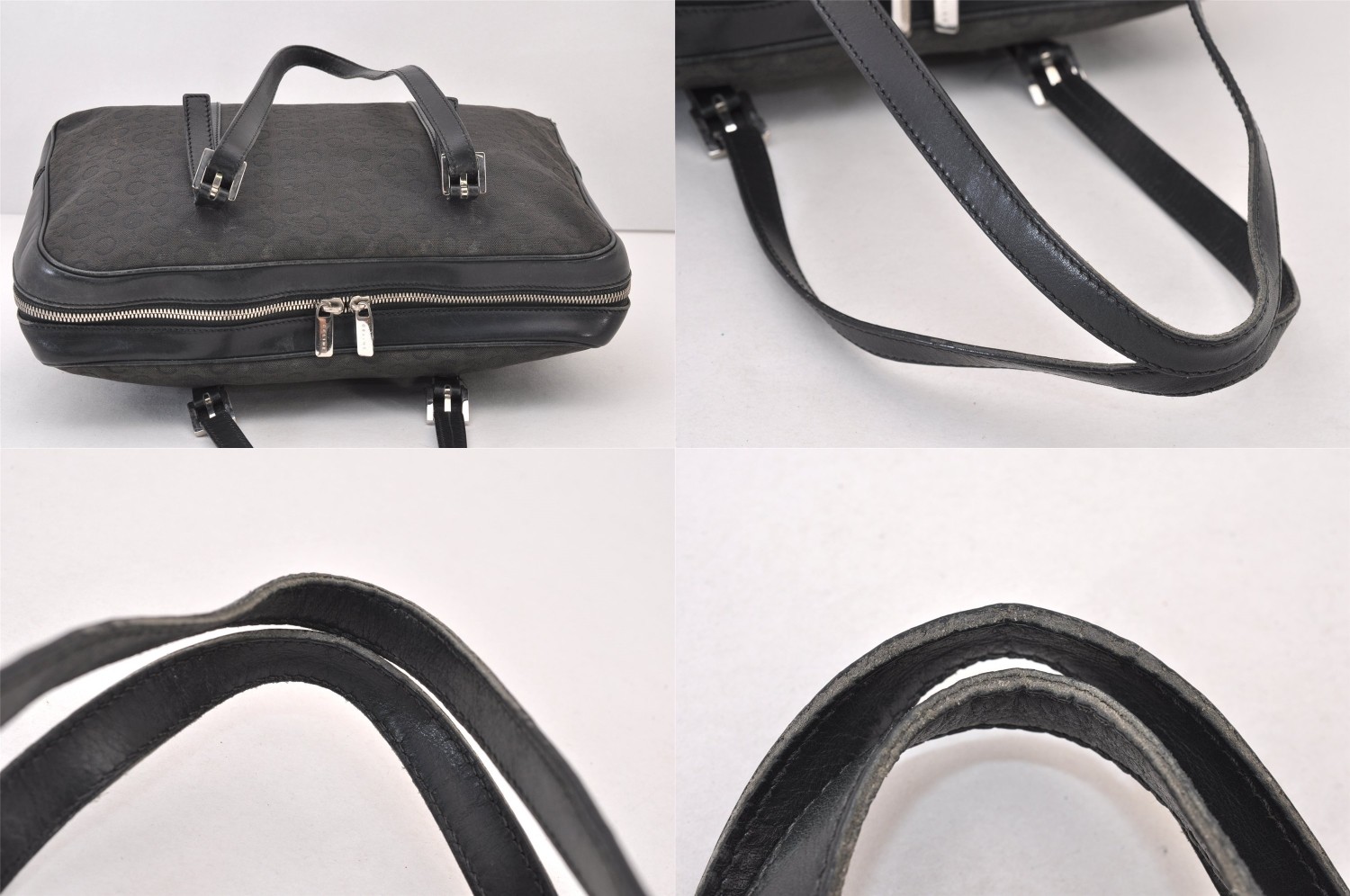 Authentic CELINE C Macadam Blason Shoulder Tote Bag Canvas Leather Black 423AB
