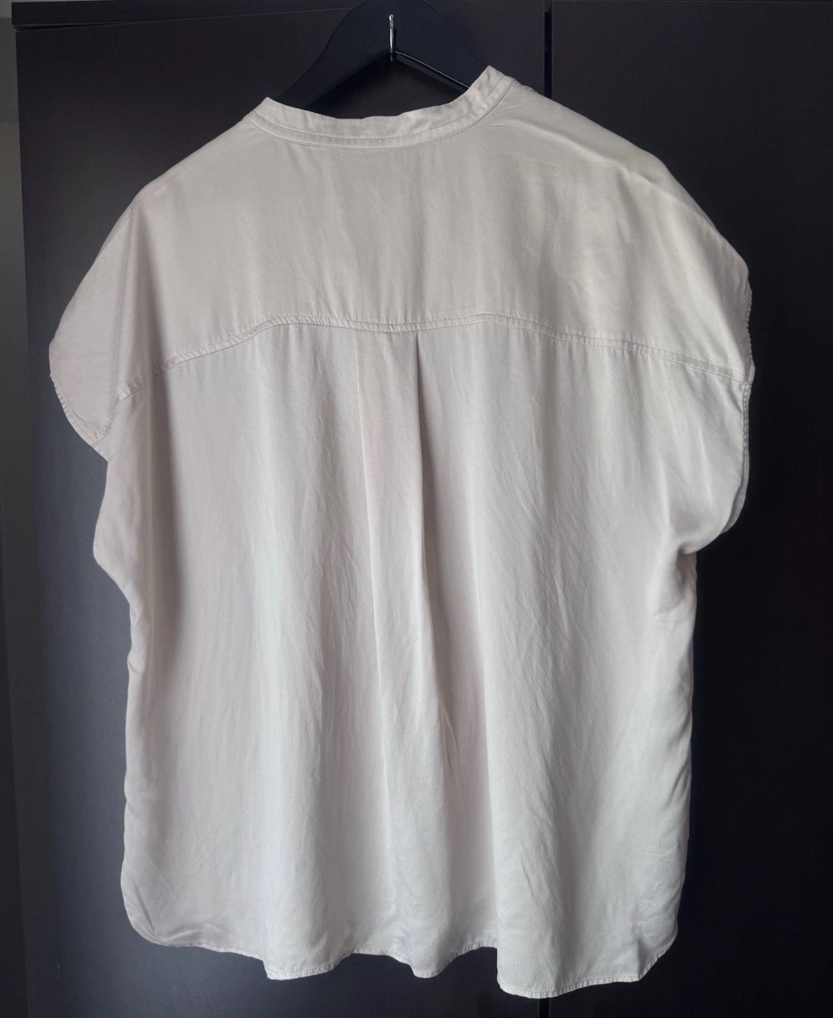 Banana Republic Blouse Large Cream 100% Silk Blend Mandarin Collar Short Sleeve