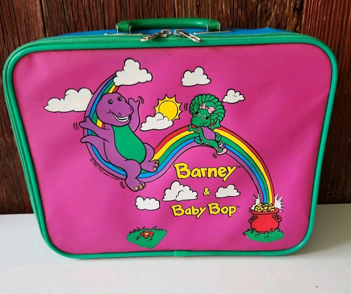 Vintage Barney & Baby Bob Kids Suitcase Multicolors 13×10.5 Inches