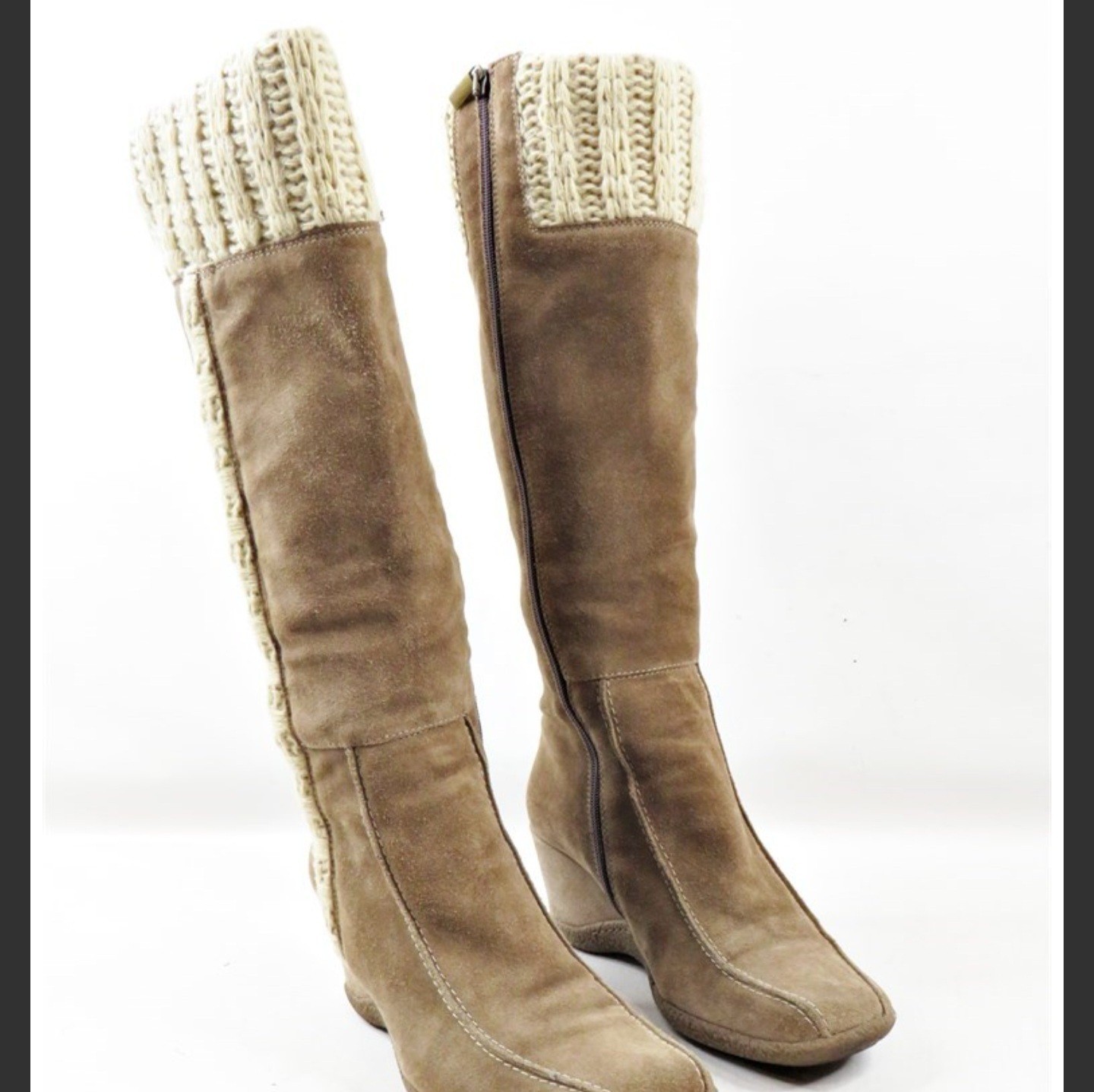 Aquatalia Quantum Suede Knit Knee-High Boots Boho Cottagecore Regencycore 8.5