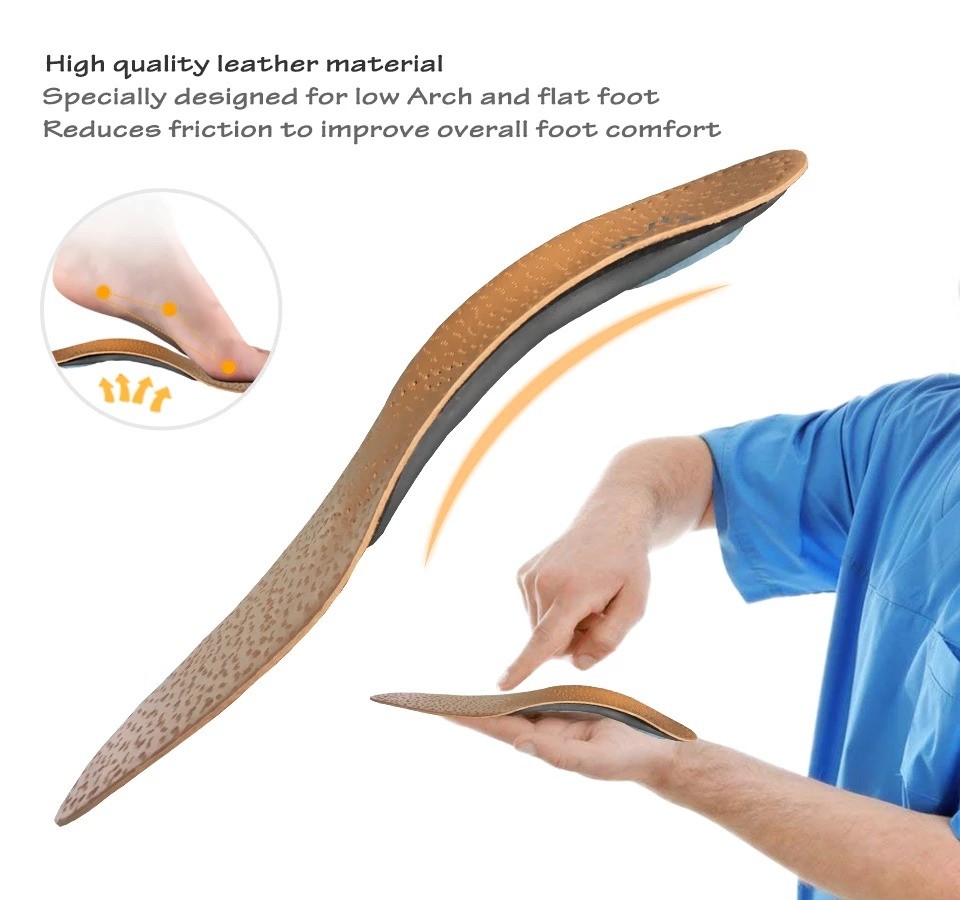 Leather Orthopedic Insoles Arch Support Shoe Inserts Breathable Comfort Insoles