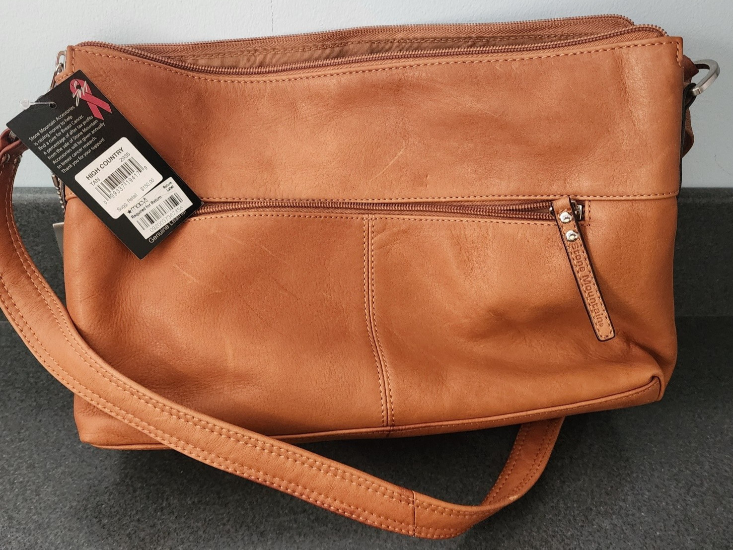 VTG NWT Macy’s Tan High Country Genuine Leather Handbag Purse 13.5×8.75 inches