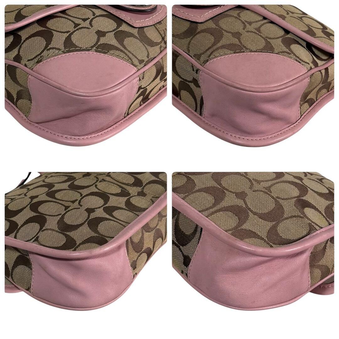 Coach Pink Signature Turn Lock Canvas Leather Shoulder Bag Crossbody Auth