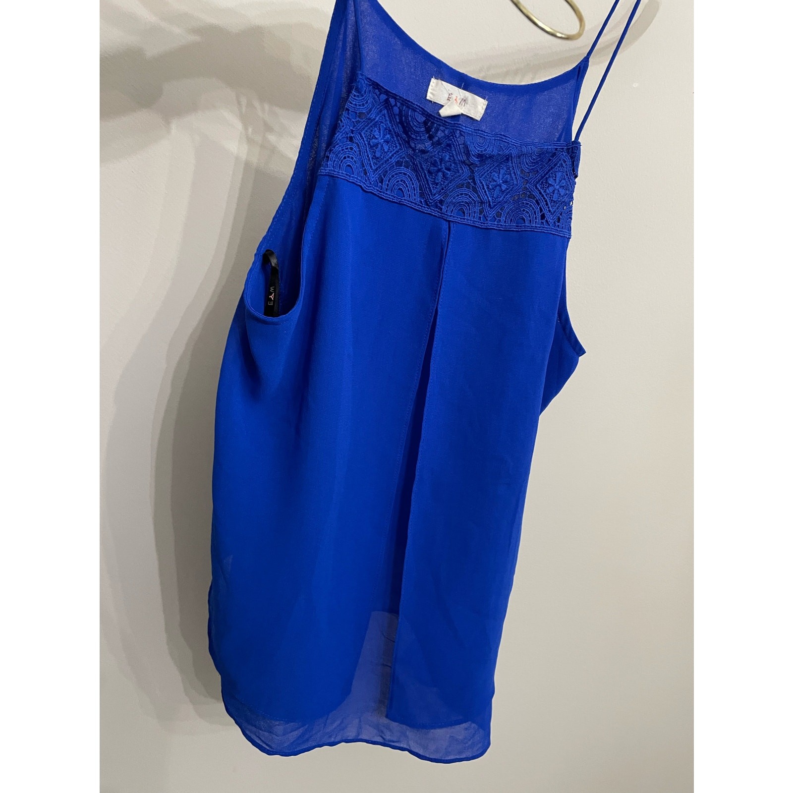 Blue Flowy Tank Chiffon Layers SZ M Womens E Hanger M Bright Royal