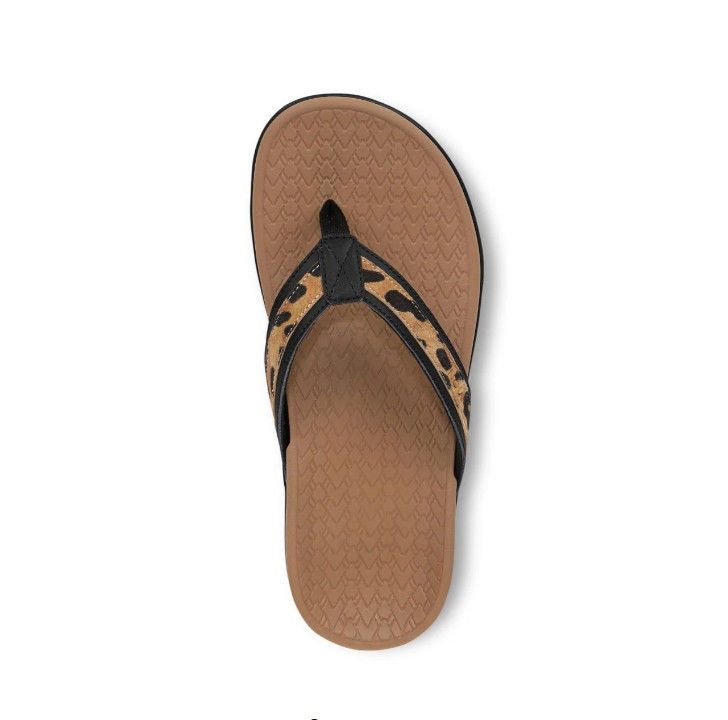 VIONIC Womne’s Tide 2.0 Toe Post Sandal, Black Leopard Print Suede
