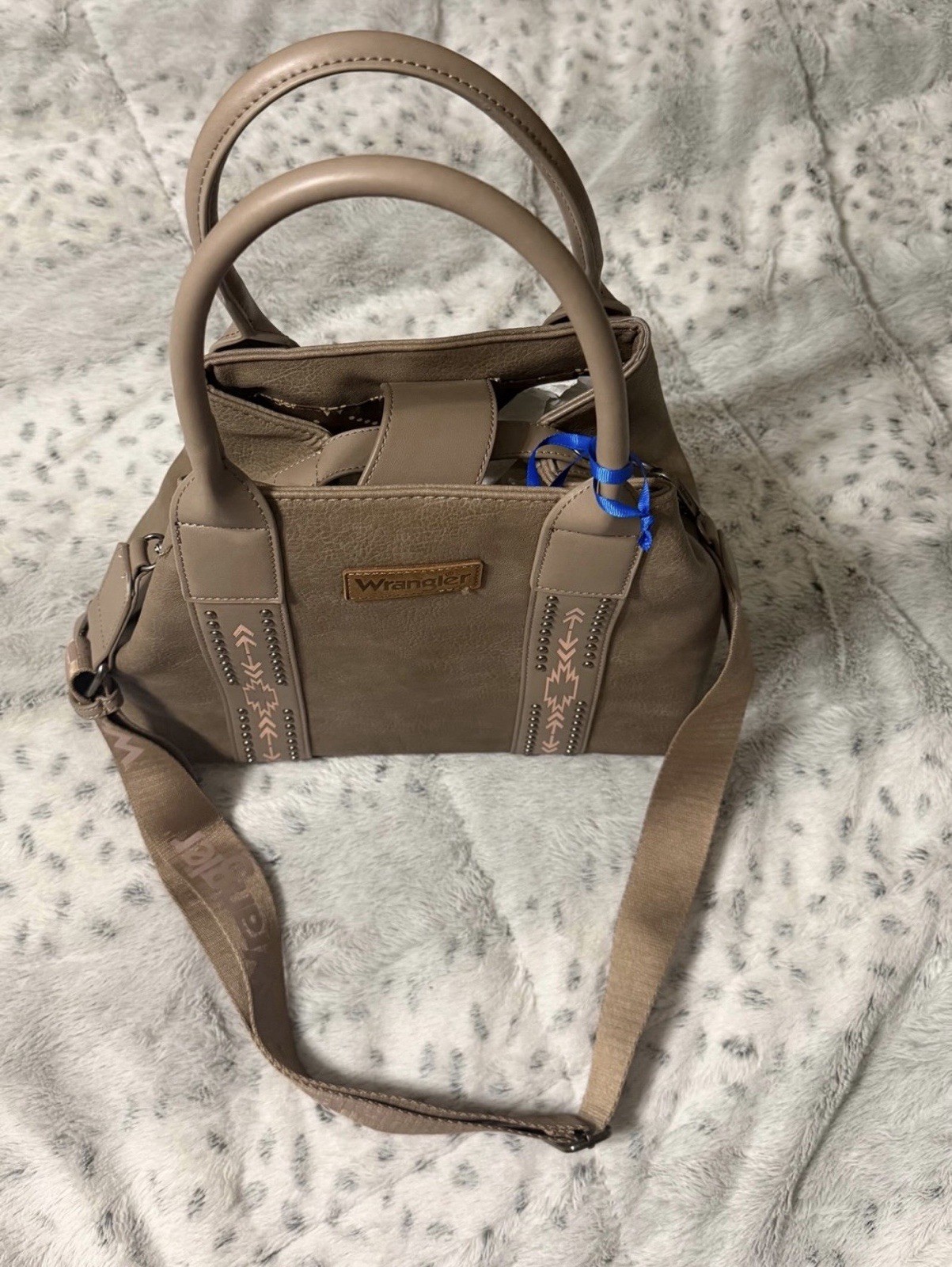 Wrangler Western Studded Brown Satchel Tote Double Handles Detachable Strap