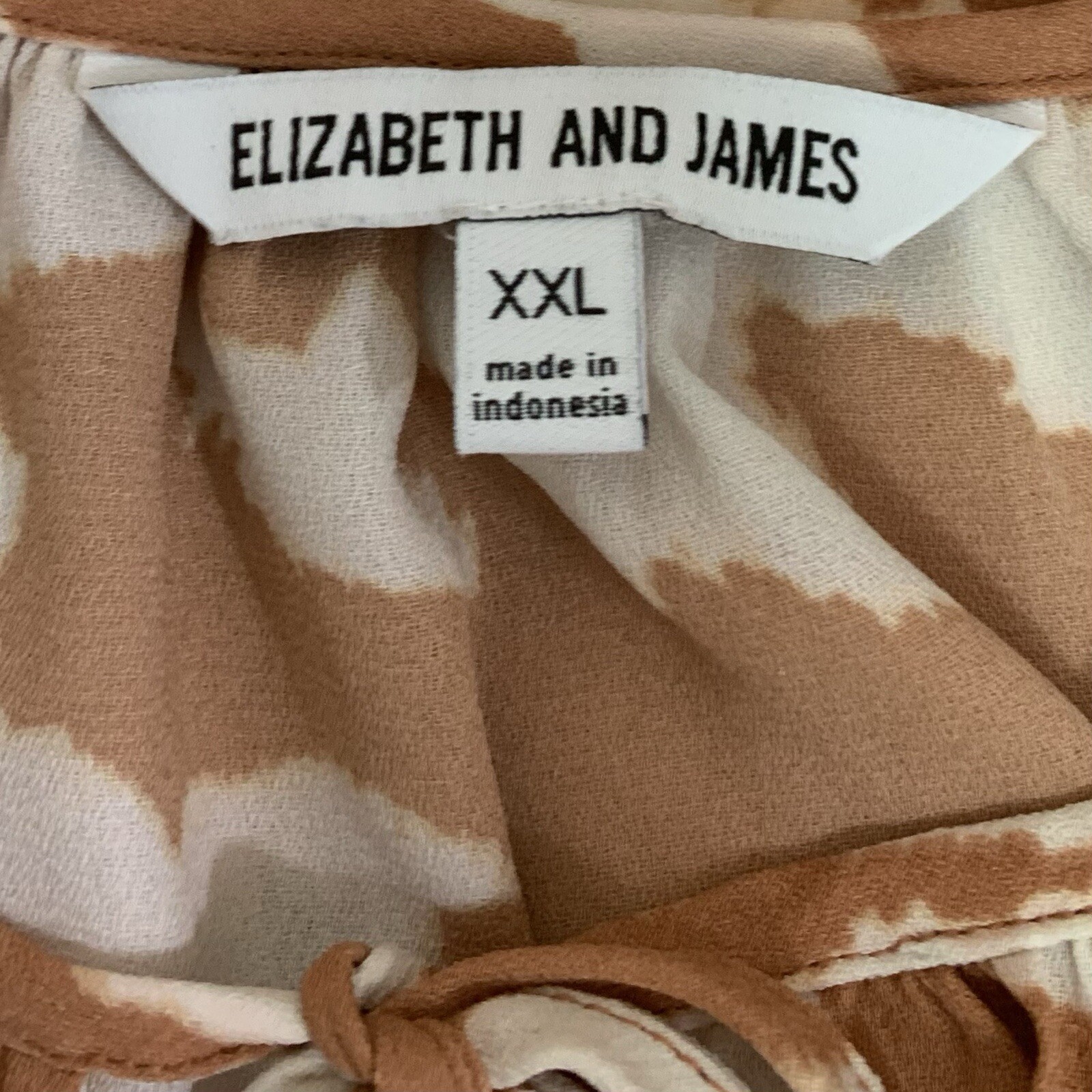 ELizabeth And James Top Shirt Womens XXL Brown White Peasant Abstract Popover