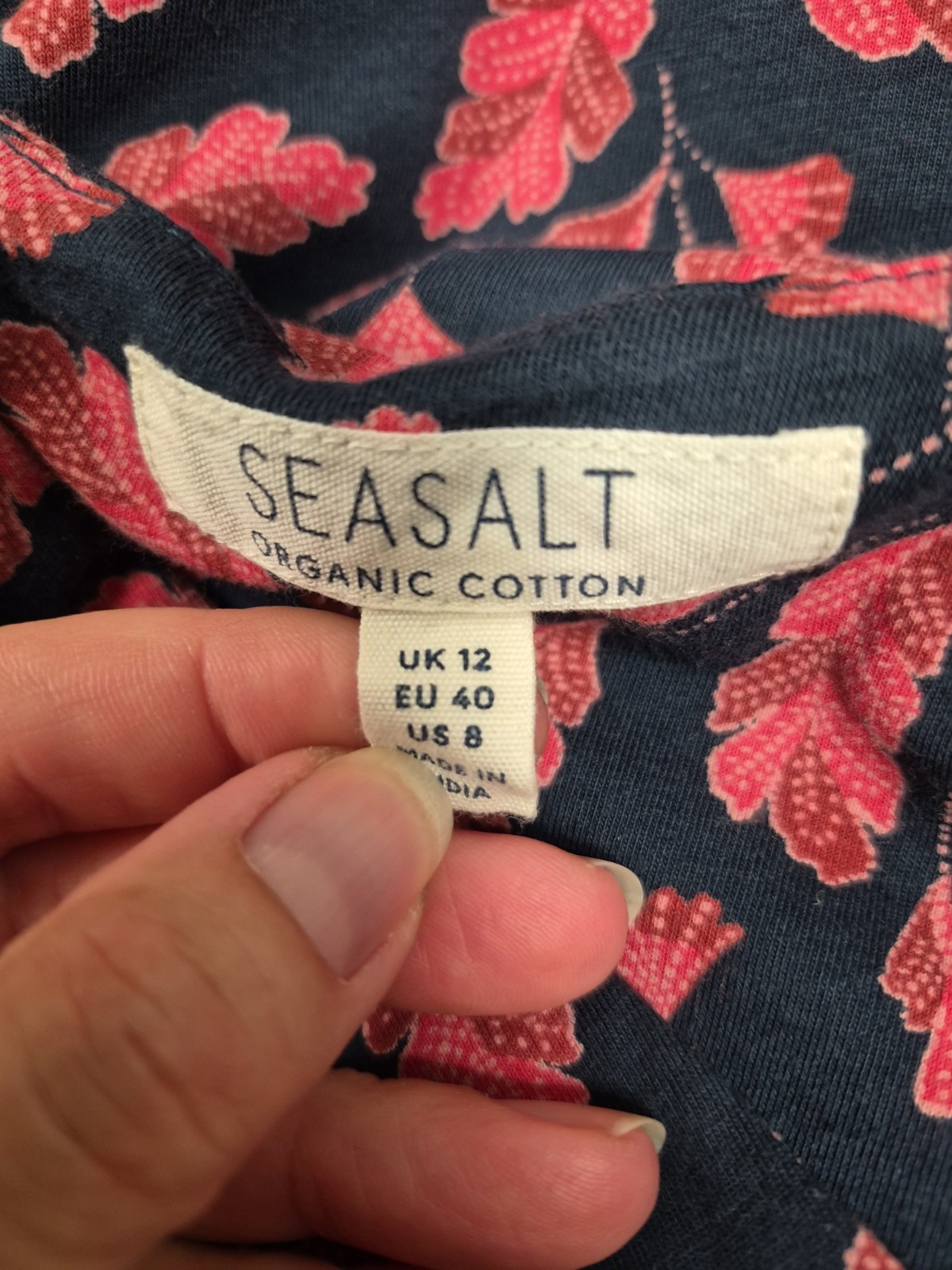 Seasalt Cornwall Seed Packet leaf print midi dress Navy Red size 12 WIL