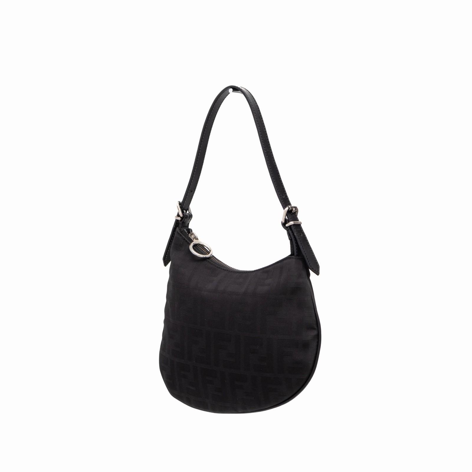 FENDI FF Monogram Zucchino Canvas Oyster Shoulder Mini Bag Black RARE VTG Y2K