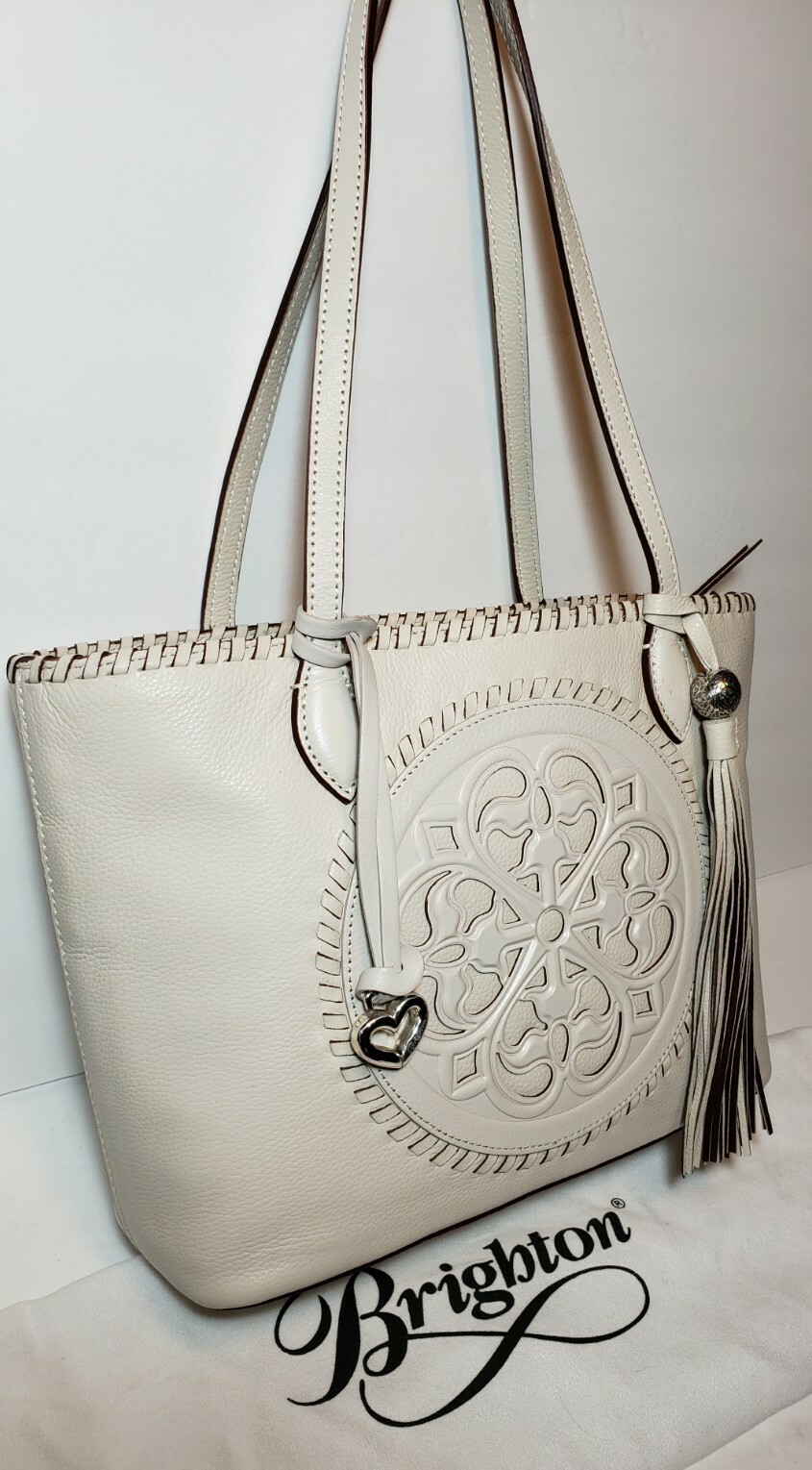 BRIGHTON FERRARA COLL. WHITE EMILIA MEDALLION TOTE SHOULDER HANDBAG NWOT $410