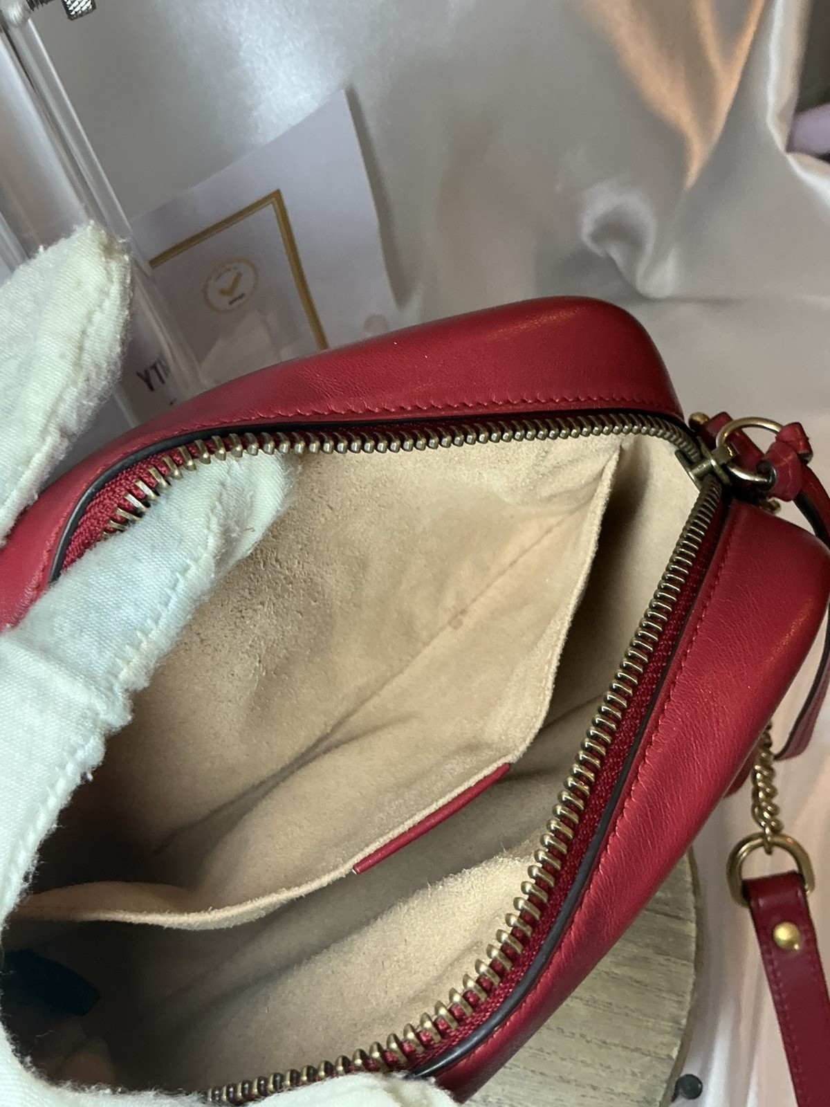 Authentic Gucci GG Marmont 2.0 Red Leather Chevron Camera Crossbody w COA