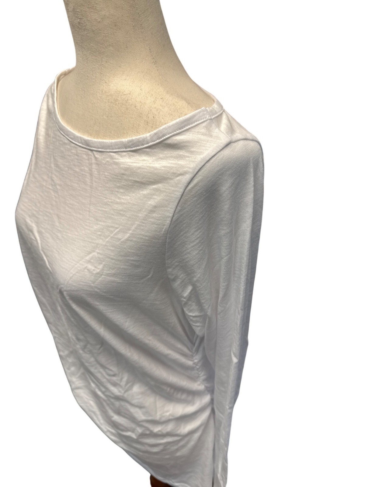 Madewell Ruched Crewneck Long-Sleeve Tee in Soft Slub~Size L~White NWT L17 13