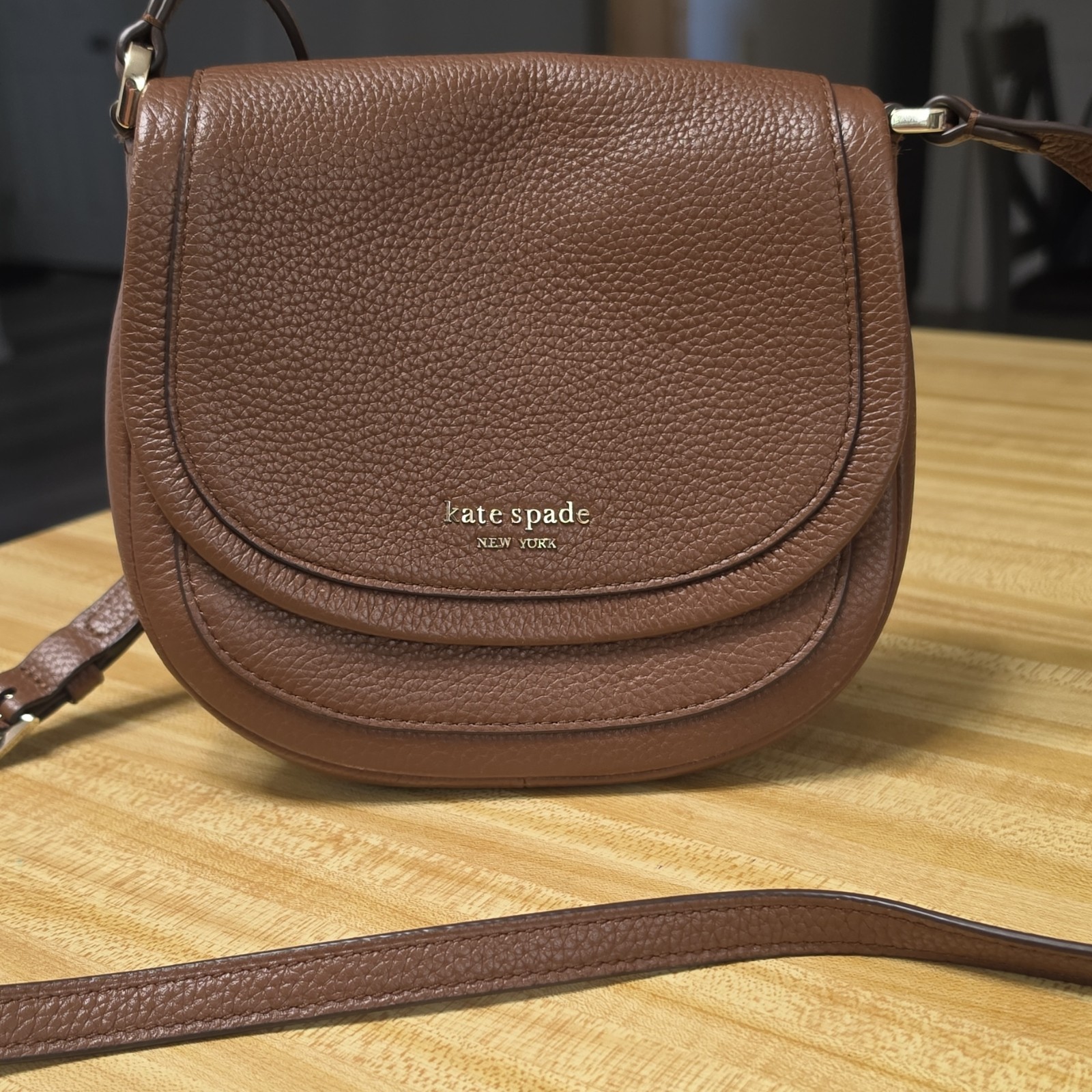kate spade new york Brown Pebbled Small Crossbody Gold Hardware Magnetic