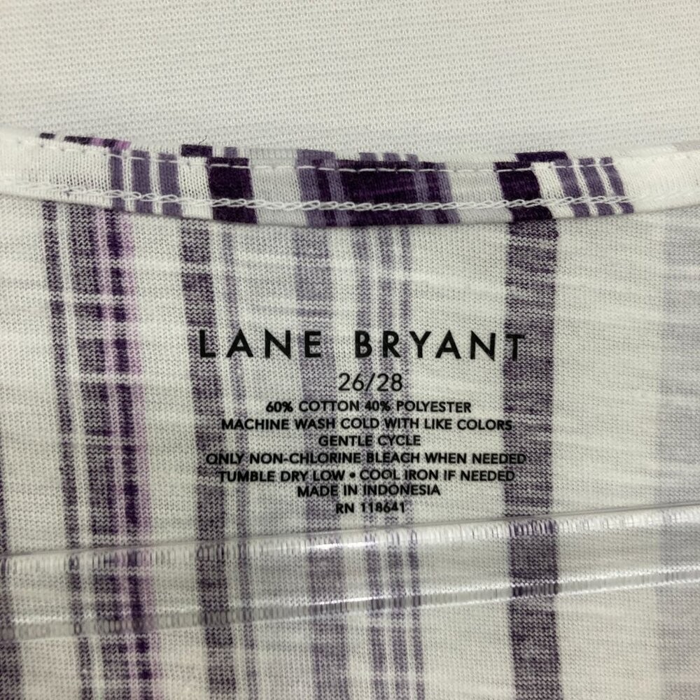 Lane Bryant Top size 26/28 Purple Striped Tie Front Stretch Casual Comfy