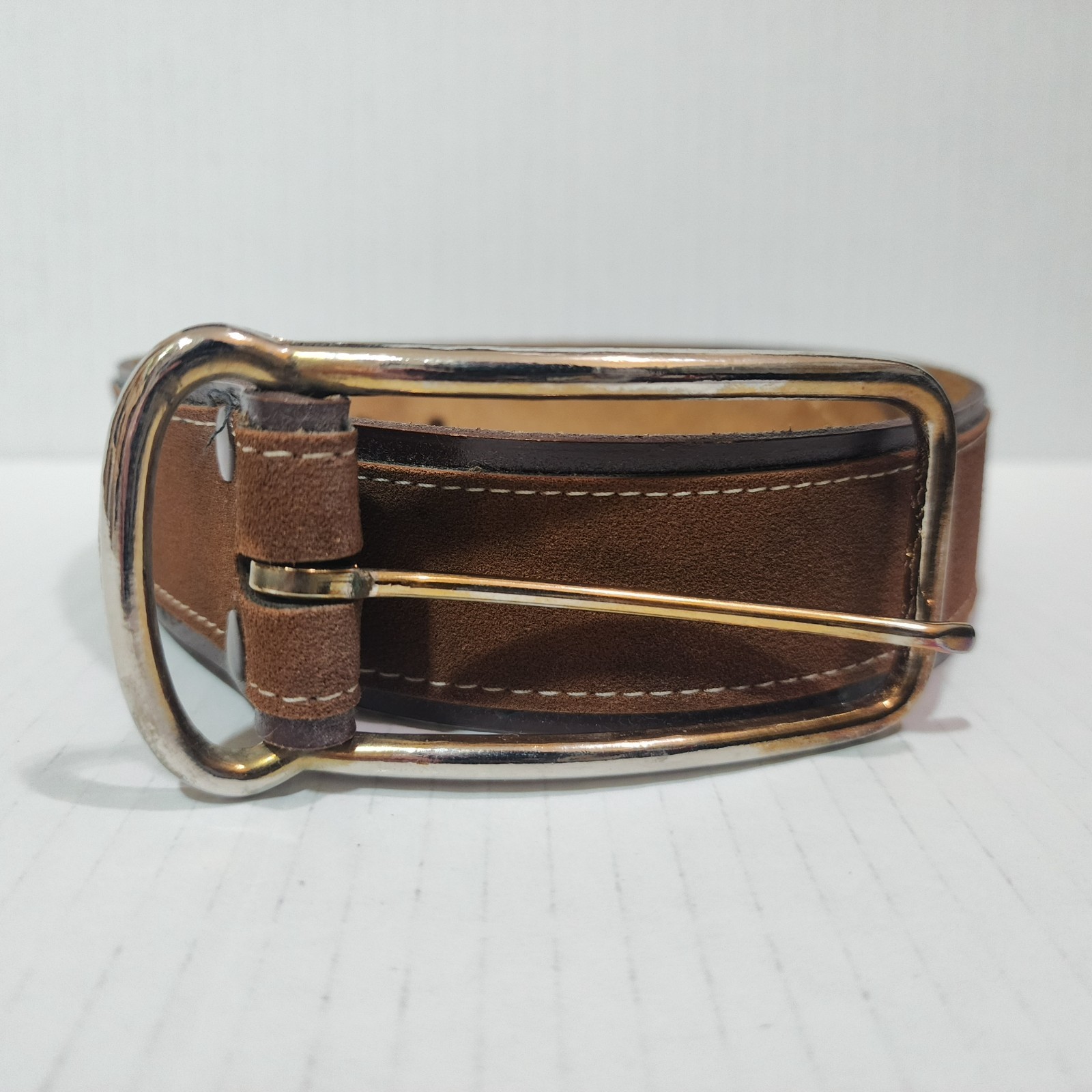 PARIS Belt Cowhide Leather & Man-Made Material Brown Contrast-Stitches Size S