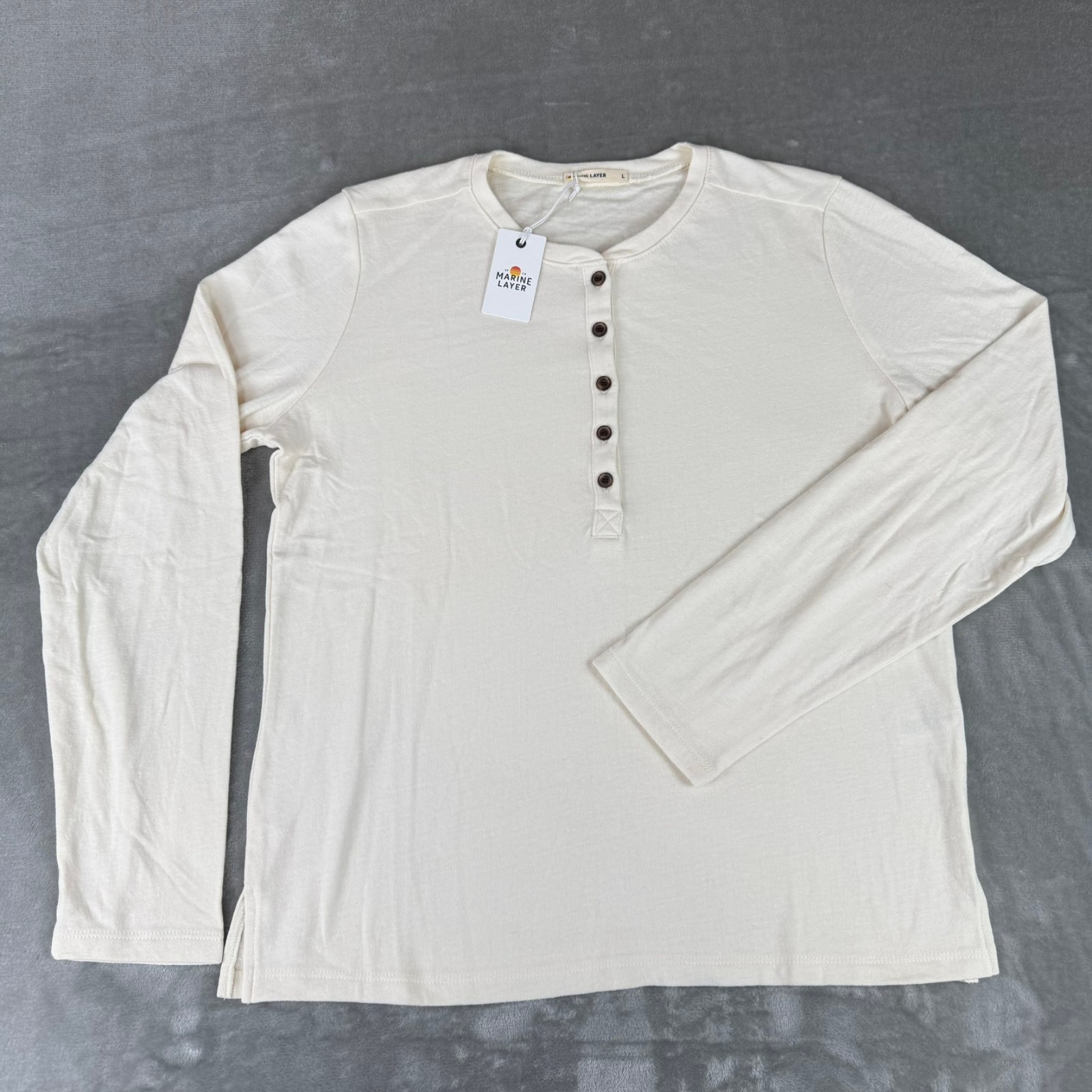 Marine Layer DK Henley Shirt Womens Large White Blanc de Blanc Soft $78 New NWT