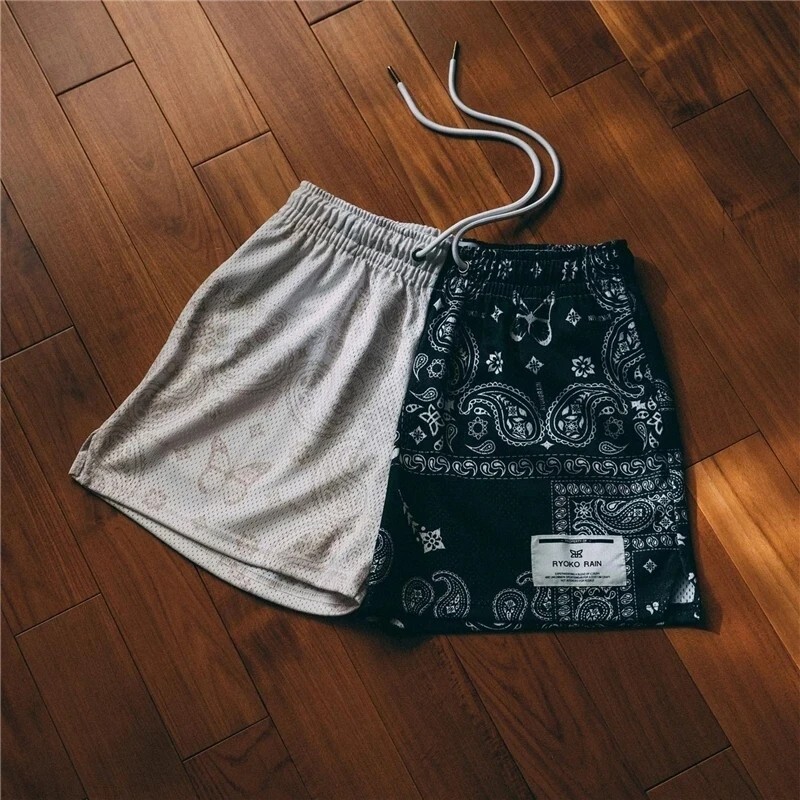 2025 Unisex Mens Infamous Bandana Shorts Paisley Pattern Mesh Sport quick-drying