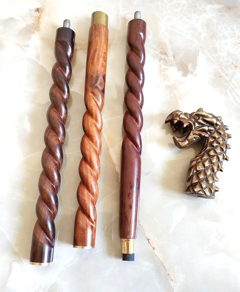 Vimtage Brass Dragon Head Handle Victorian Wooden Walking Stick Cane Gift
