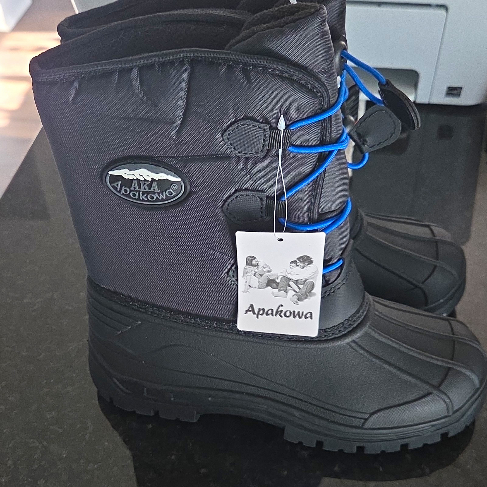 Apakowa Unisex Ankle Snow Boots Black/Blue Lace-Up Nylon Upper Size 4 D
