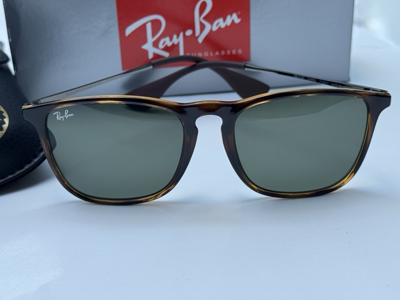 NEW Ray-Ban RB4187 710/71 CHRIS Polished Light Havana Dark Green Sunglasses 54mm
