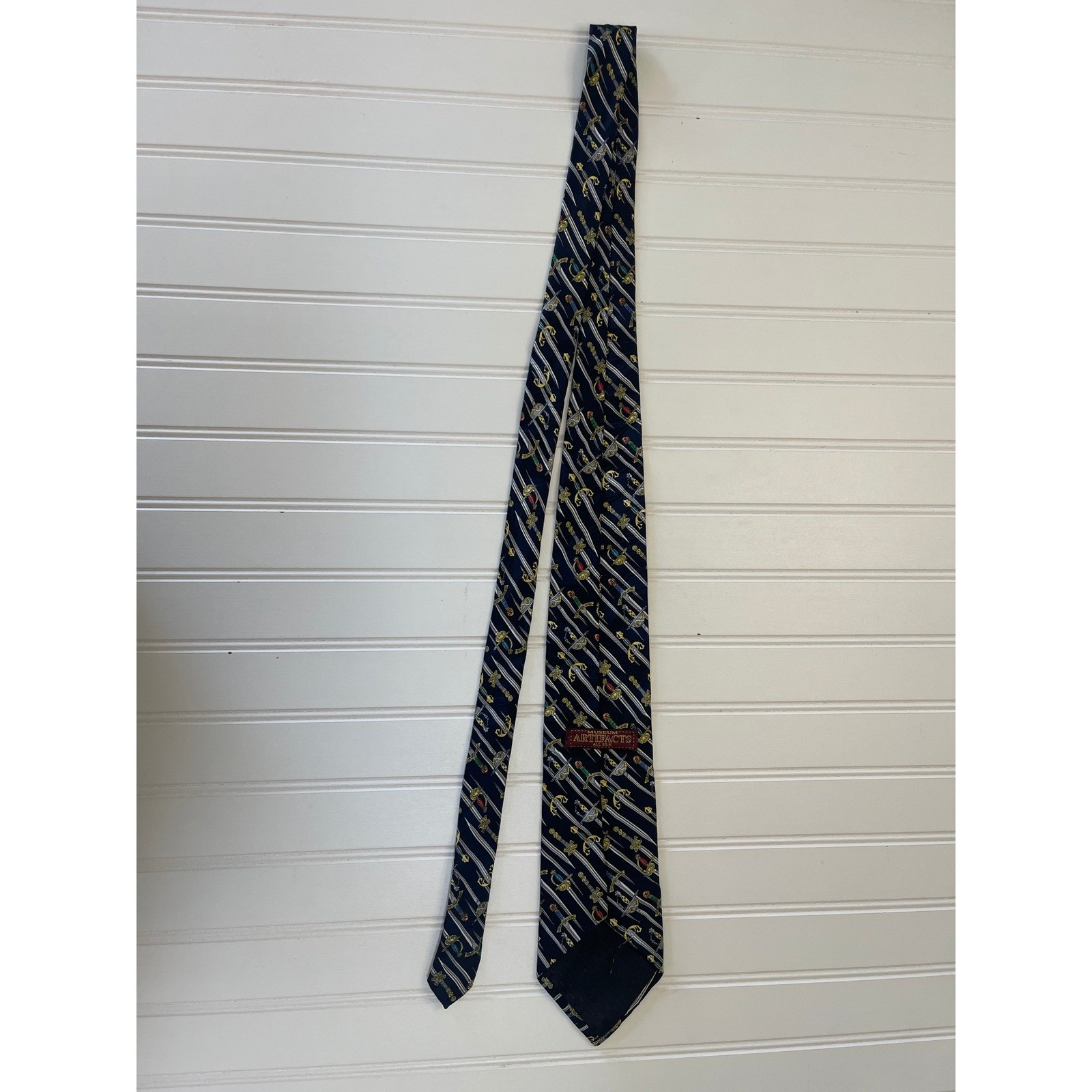 Museum Artifacts Mens Silk Tie Black Medieval Sword Rapier Pattern Handmade