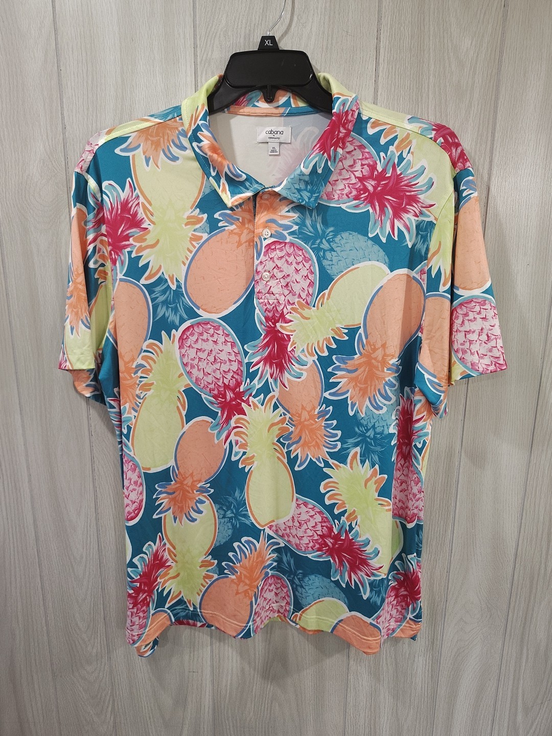 Cabana by Crown and Ivy Short Sleeve Polo Pineapples Size XL Cruise Vacation