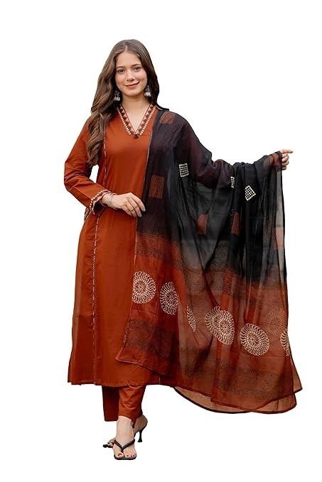 Pakistani Women Floral Printed Pure Cotton Straight Kurta with Palazzos Dupatta