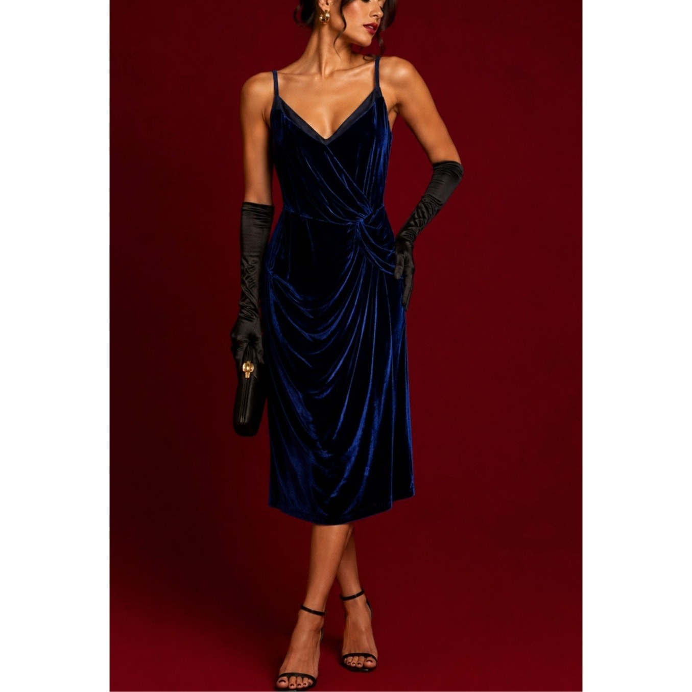 Robert Rodriguez Old Hollywood Blue Velvet Cocktail Dress Size 2 Retro Glam