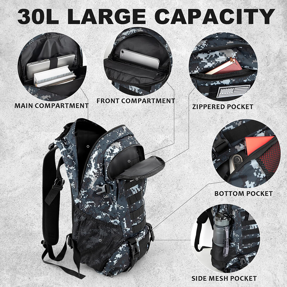 Jueachy Tactical Backpack Men Hiking Pack Molle Rucksack Waterproof 30L Bag
