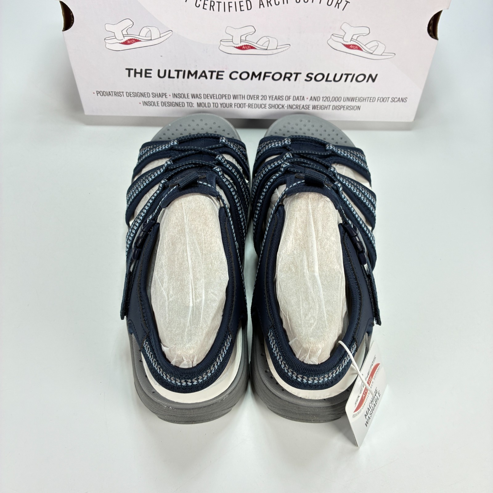 Skechers Arch Fit Reggae Groundbreaking Navy Fisherman Sandals Women’s Size 8