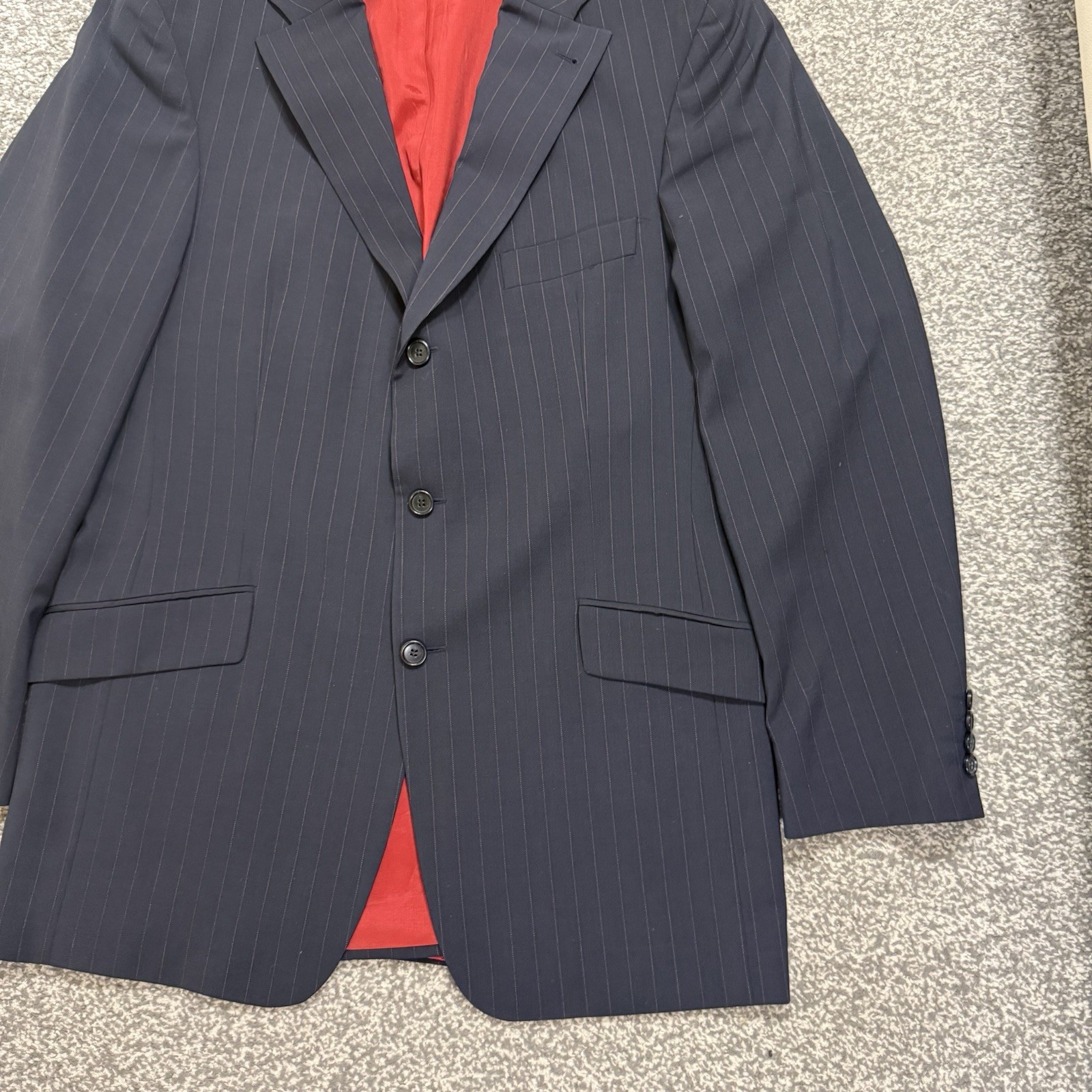 Strellson Men’s Wool Jacket Blazer Uk 40 Eu 50 Black Pinstriped Made in Portugal