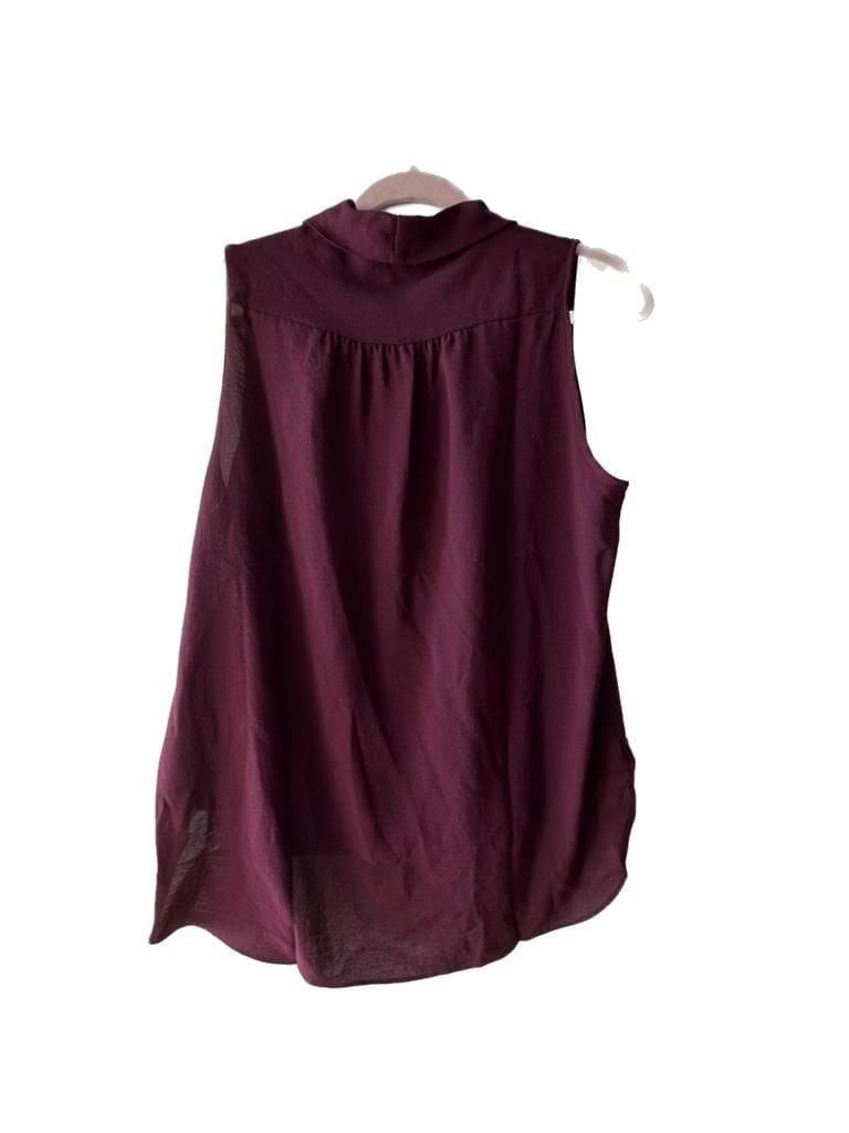 Three Eighty Two Burgundy Drape Neck Sleeveless Blouse