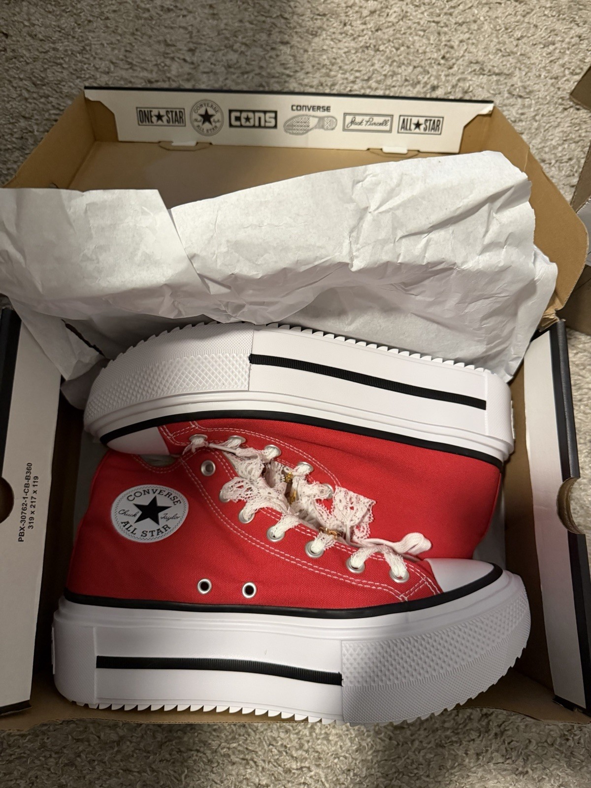 Converse CTAS Lift Double Stack Hi Red Platform Chicago Custom with Charms W9/M7