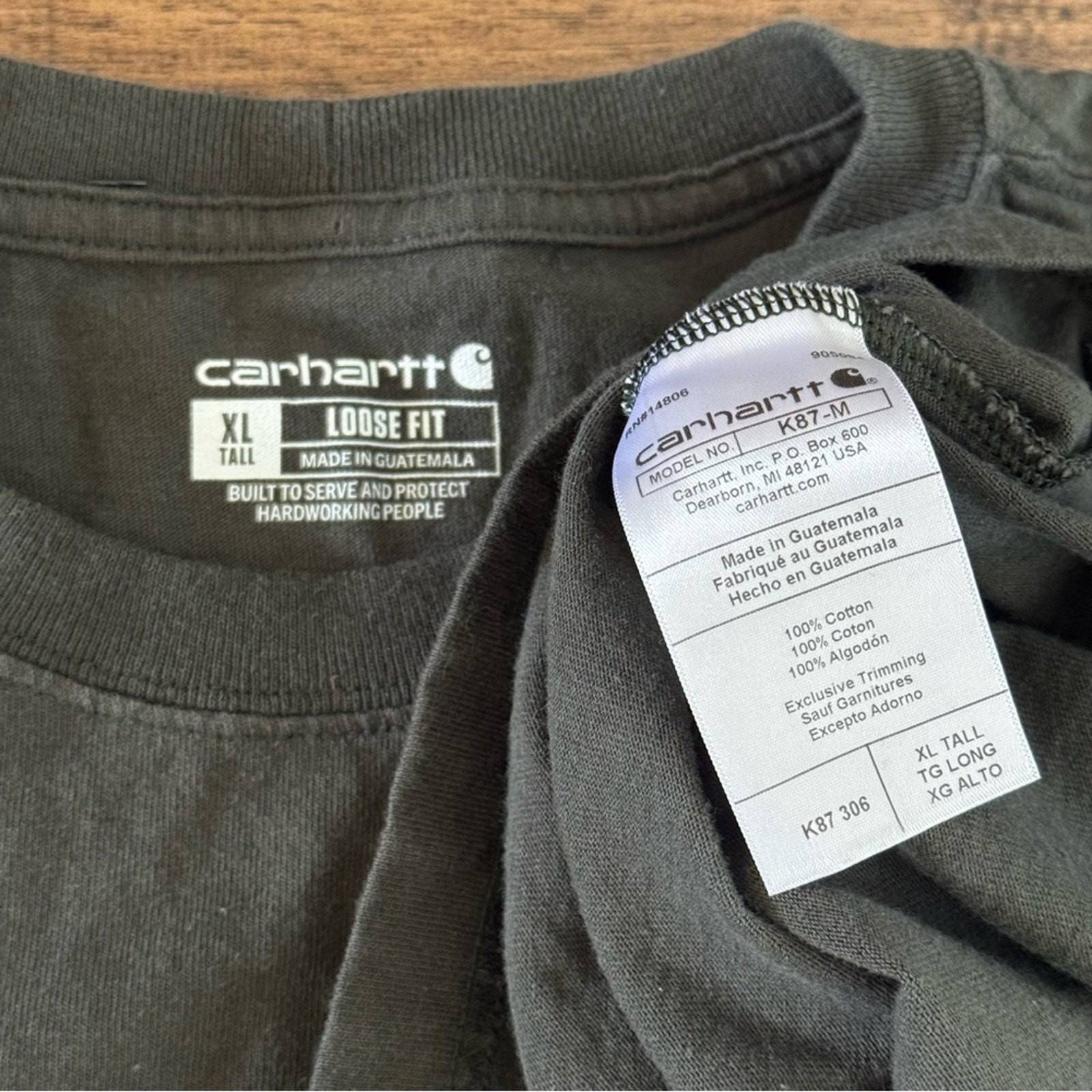 Carhartt K87 Loose Fit Heavyweight Pocket T-Shirt XL Tall Dark Bronzed Green