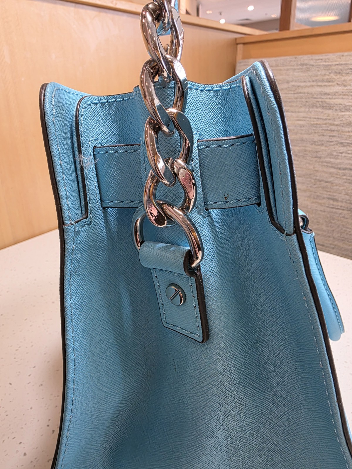 Michael Kors Aqua Blue Medium Blue Satchel Top Handle Silver Hardware Dust Bag