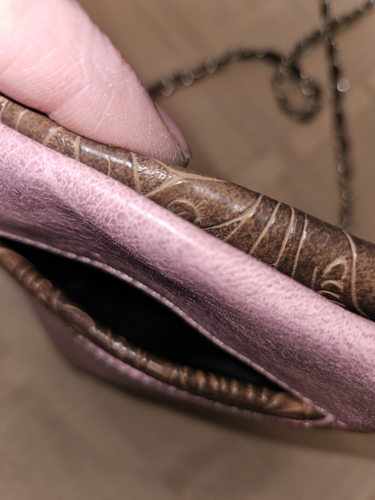 Women’s Pink Embroidered Studded Crossbody Bag Chain Strap Snap