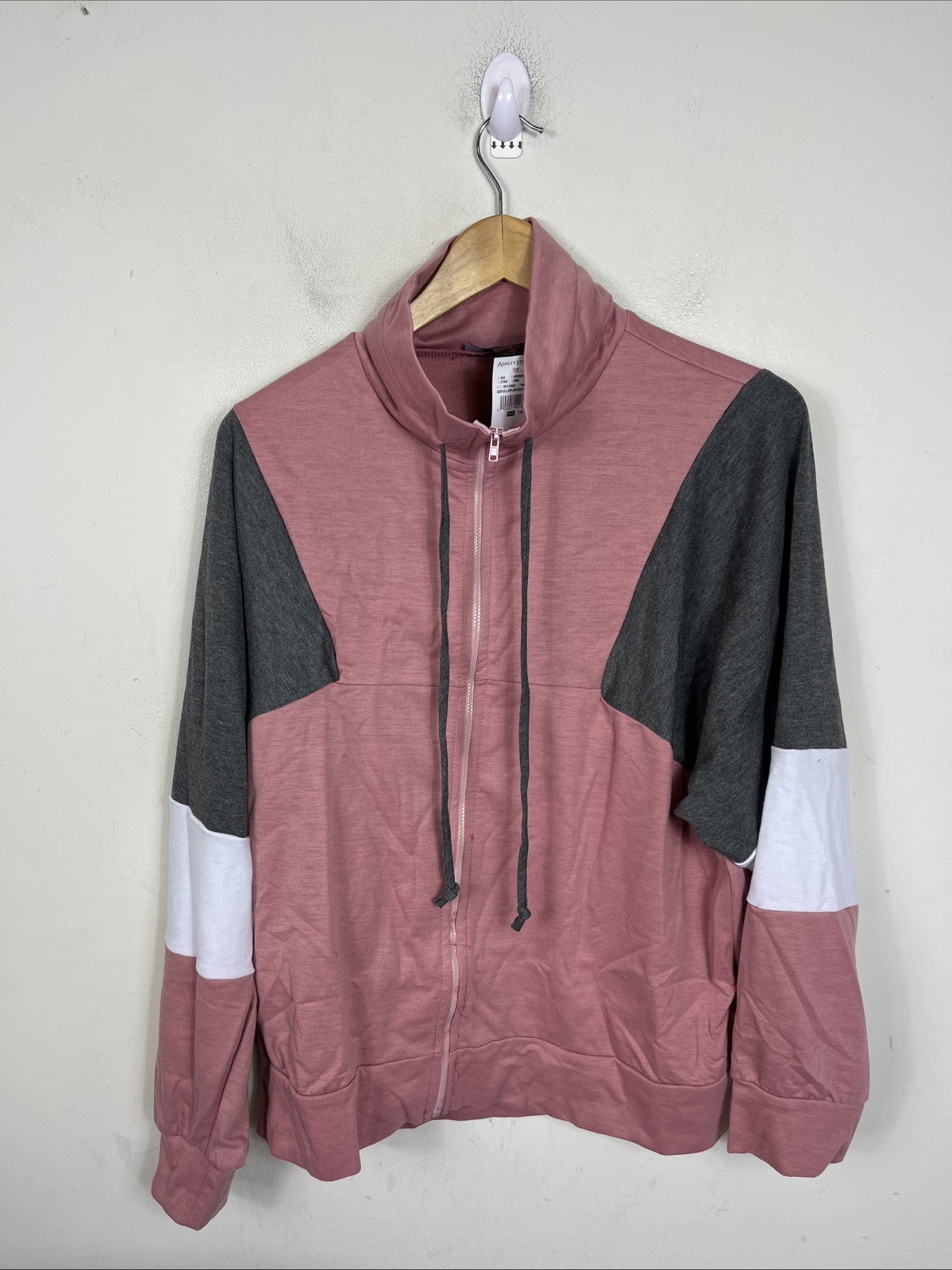 Ashley Stewart Full Zip Track Jacket Mauve Pink Colorblock Full Zip 14/16 NWT