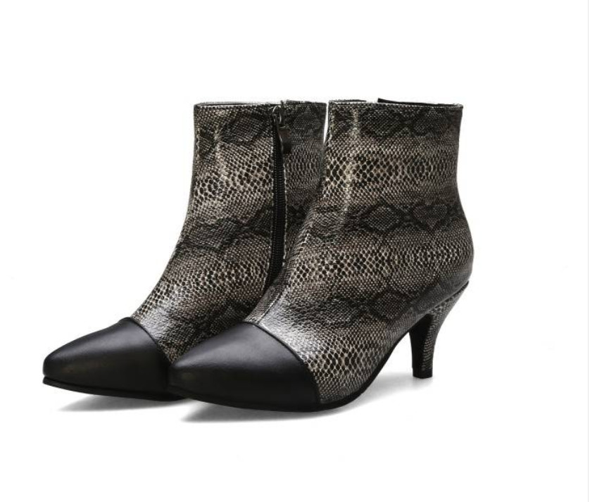 Chic Women’s Snake Pattern Ankle Boots Dress Party Casual Western Side Zip Shoes