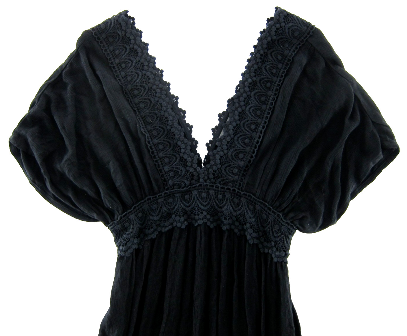 Accessorize 100% Rayon Black V-Neck Embroidered Long Maxi Beach Sun Dress Small