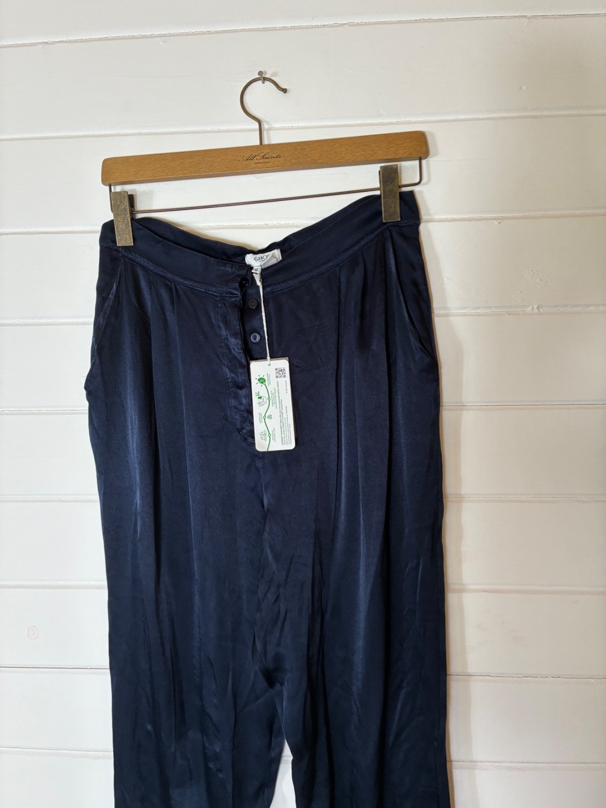 GHOST LONDON DEEP BLUE VISCOSE TAPERD TROUSERS SIZE M BNWT APPROX 10 12 SUMMER
