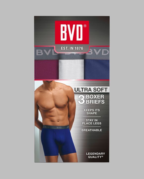BVD® Men’s Ultra Soft Boxer Briefs, Assorted 3 Pack NEW!!! MOV3BBA