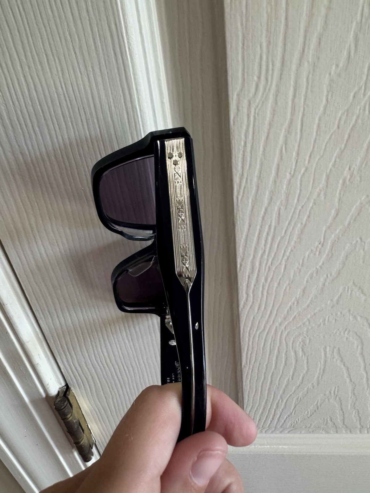 Jacques Marie Mage Molino Rectangle Sunglasses Black Acetate Tinted Gray UV400