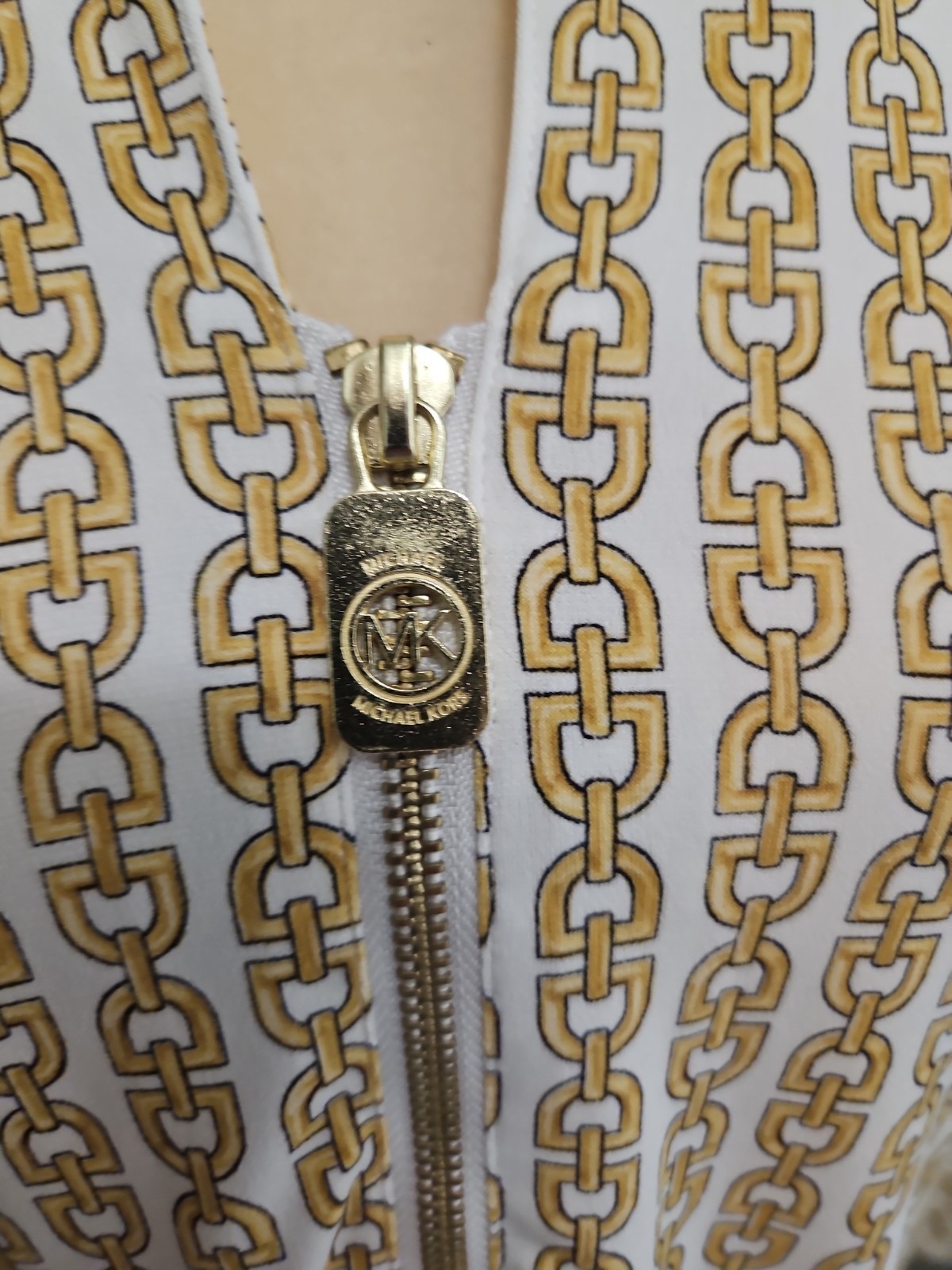 michael kors Blouse Gold Chain Pattern Womens M Gold Zipper Detail